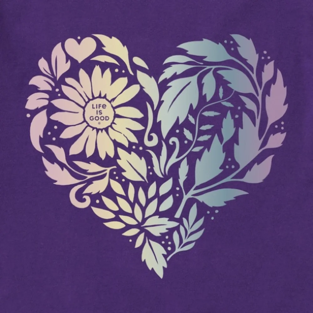 NWT LIFE IS GOOD Floral Rainbow Heart Long Sleeve Crusher-LITE Hooded Tee - Picture 2 of 7